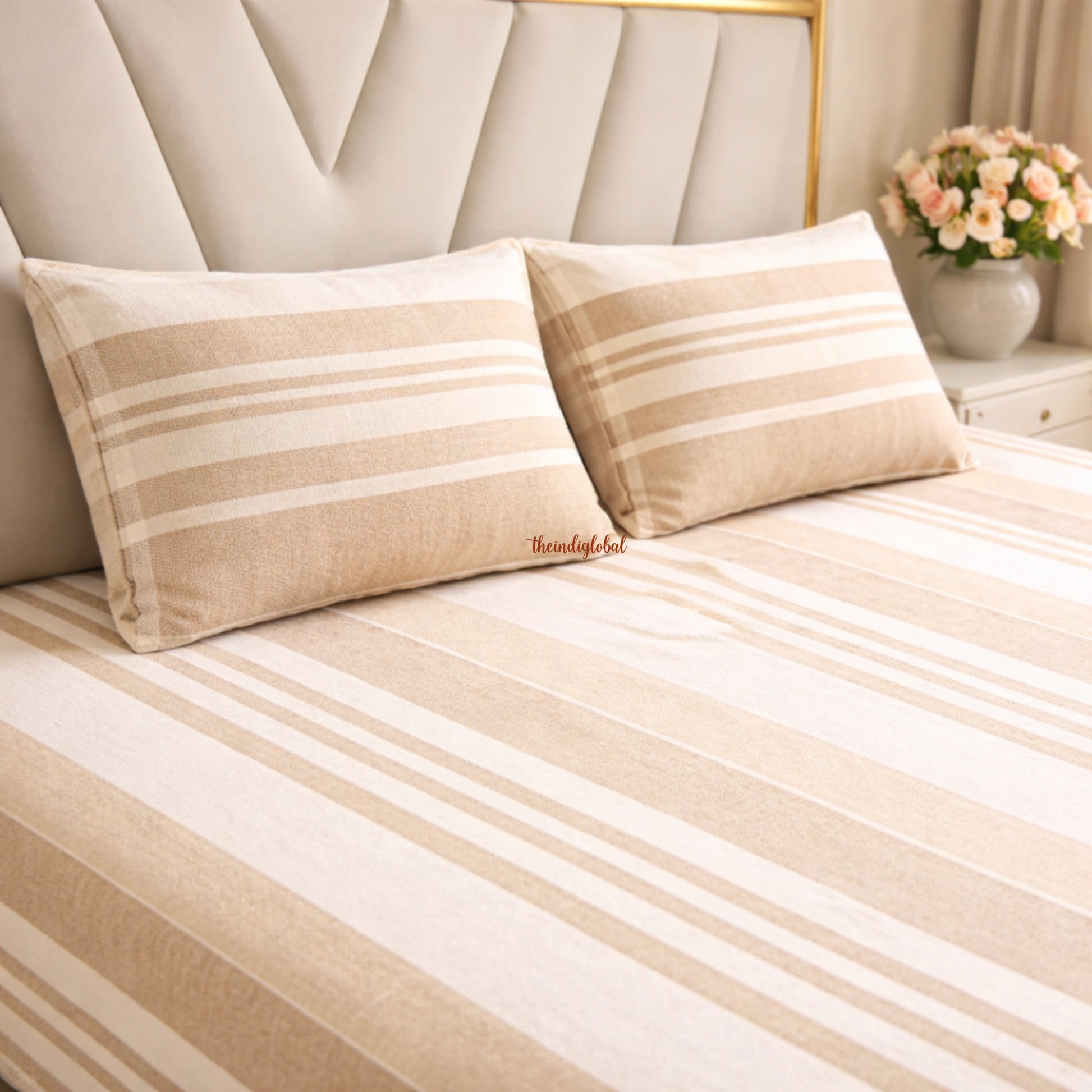 Handloom Cotton Bedsheet with Pillow Covers Beige 2