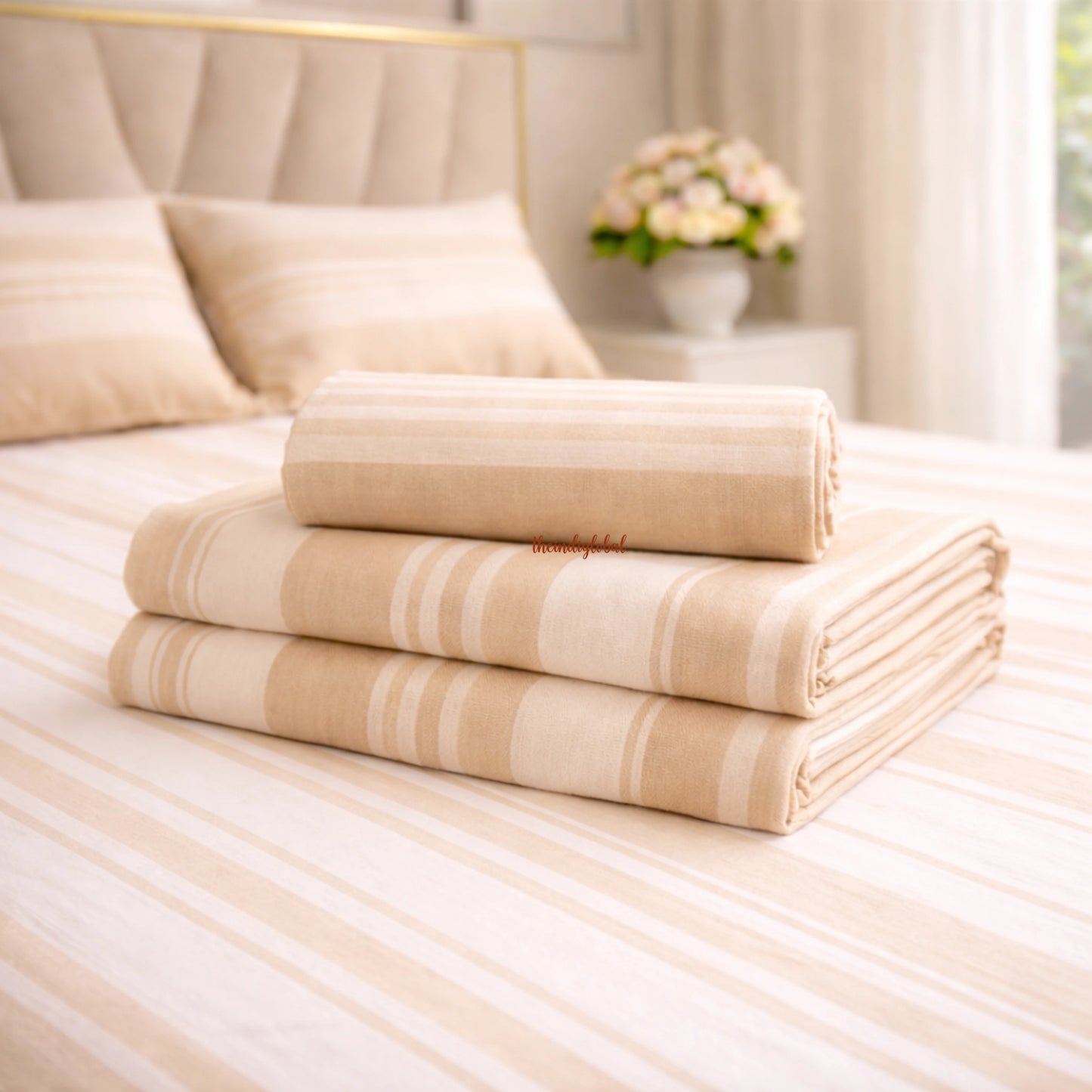 Handloom Cotton Bedsheet with Pillow Covers Beige 5