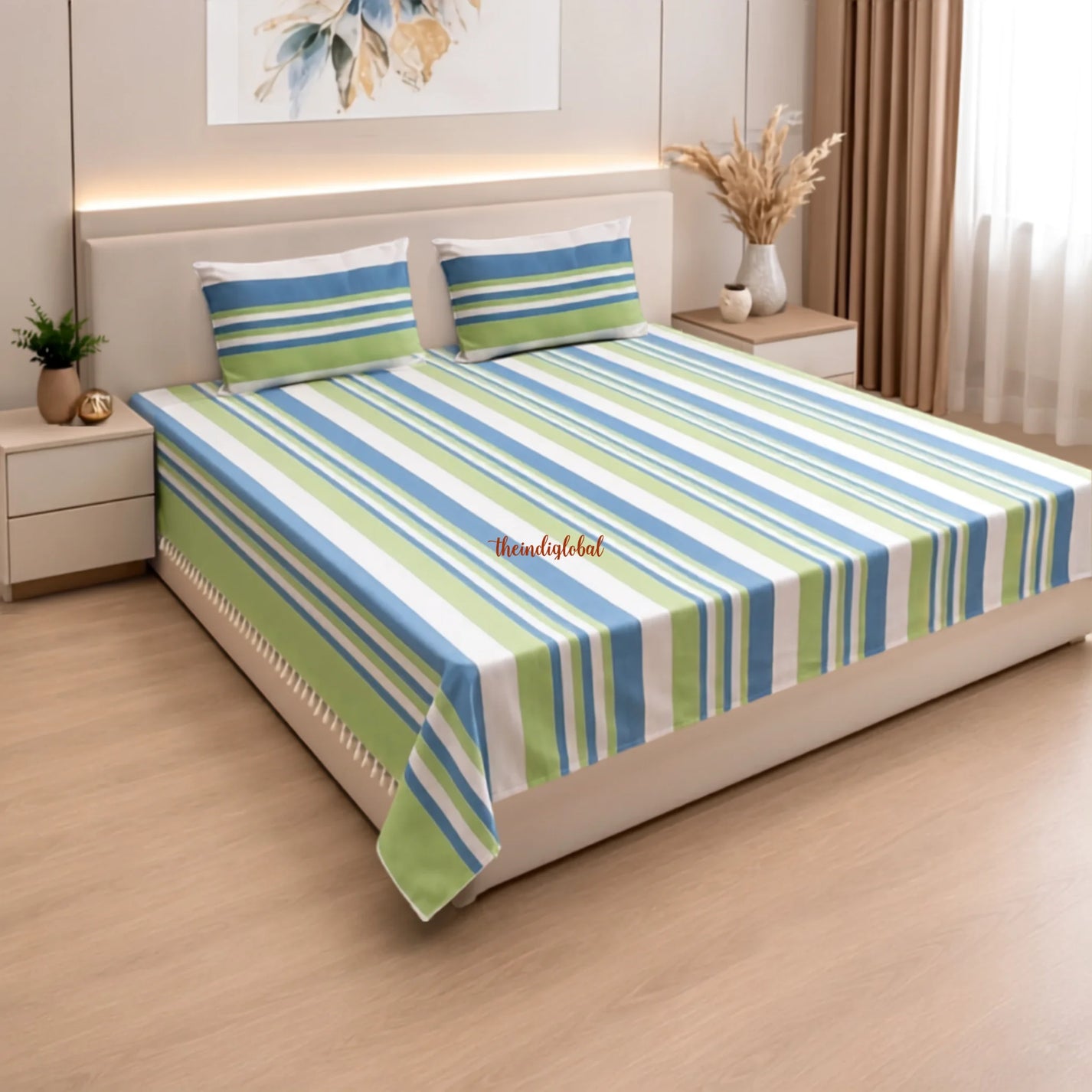 Handloom_Cotton_Bedsheet_with_Pillow_Covers_Blue_Green