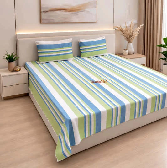 Handloom Cotton Bedsheet with Pillow Covers Blue White