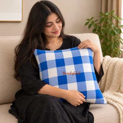 Blue Check Handloom Cotton Cushion Cover