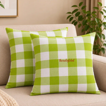Green Check Handloom Cotton Cushion Cover