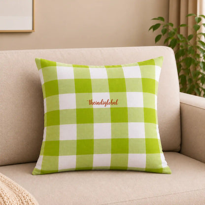 Green Check Handloom Cotton Cushion Cover