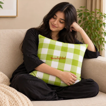 Green Check Handloom Cotton Cushion Cover