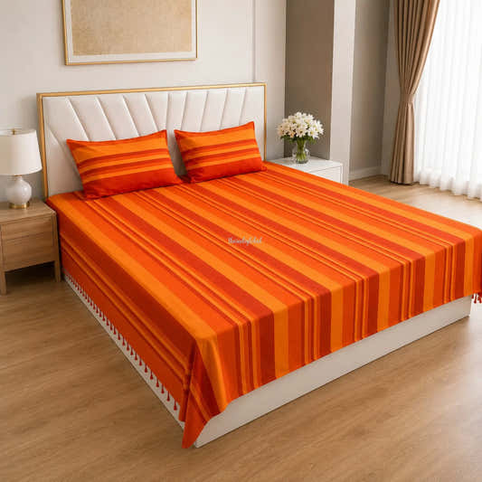 Handloom Cotton Bedsheet with  Pillow Covers Orange