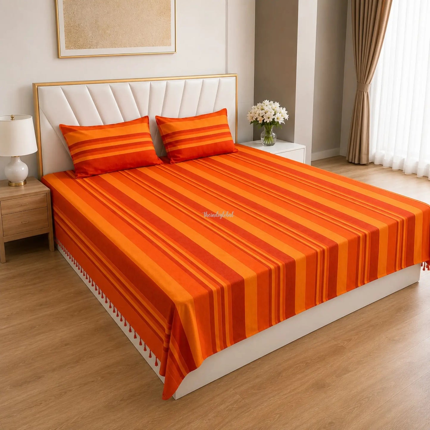 Handloom_Cotton_Bedsheet_with_Pillow_Covers_Orange