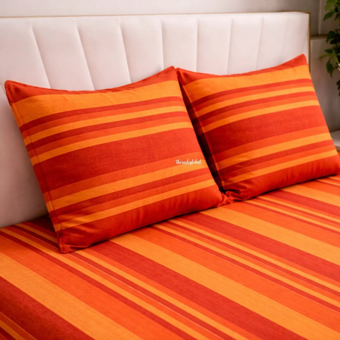 Handloom Cotton Bedsheet with Pillow Covers Orange 2