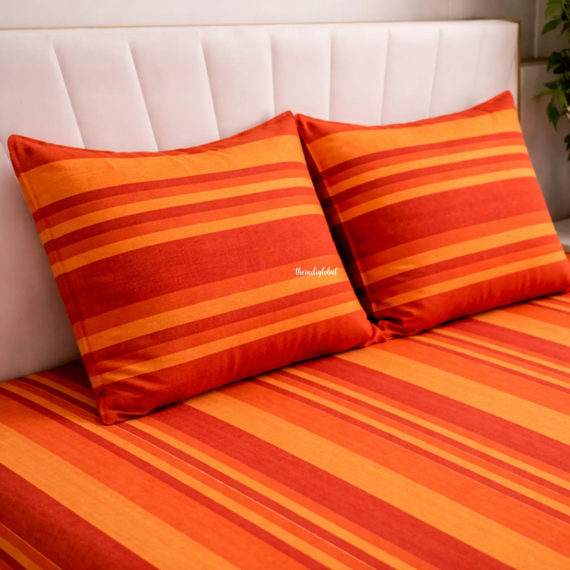Handloom Cotton Bedsheet with Pillow Covers Orange 2