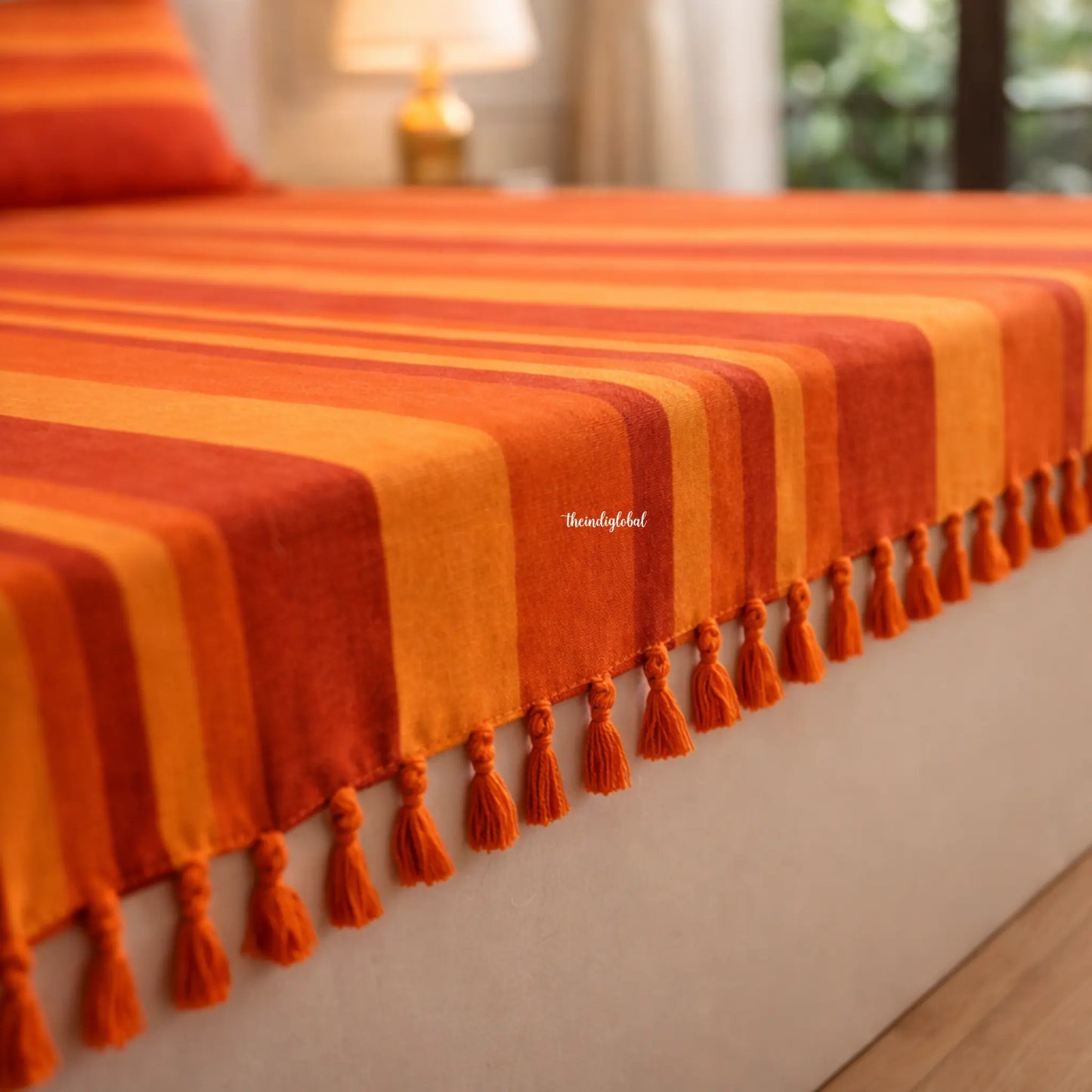 Handloom Cotton Bedsheet with Pillow Covers Orange 4