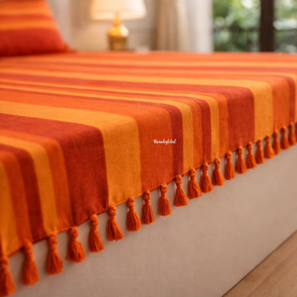 Handloom Cotton Bedsheet with Pillow Covers Orange 4