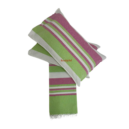 Handloom Cotton Bedsheet with Pillow Covers Pink Green