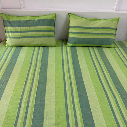Handloom Cotton Bedsheet with Two Pillow Covers King Size Green