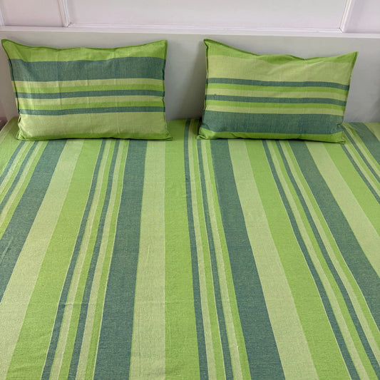 Handloom Cotton Bedsheet with Two Pillow Covers King Size Green