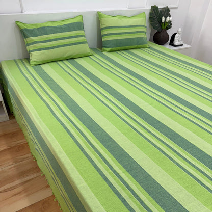 Handloom Cotton Bedsheet with Two Pillow Covers King Size Green