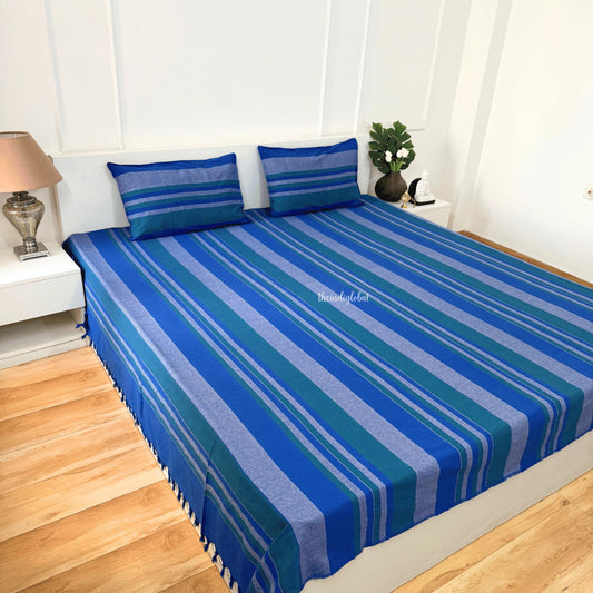 Handloom Cotton Bedsheet with  Pillow Covers Blue
