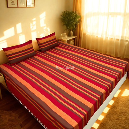 Handloom Cotton Bedsheet with Pillow Covers Red
