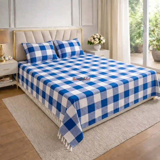 Handloom_Cotton_bedsheet_blue_check_1
