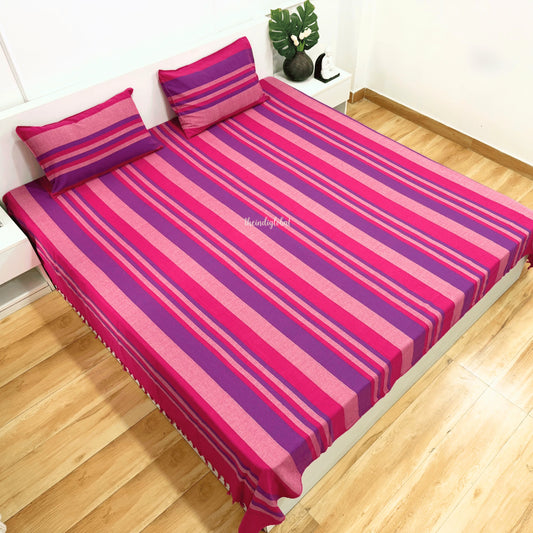 Handloom Cotton Bedsheet with Pillow Covers Pink