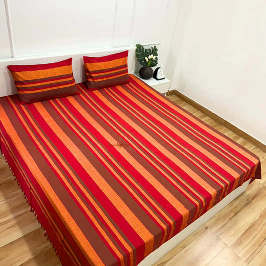 Handloom Cotton Bedcover with Pillow Covers Red