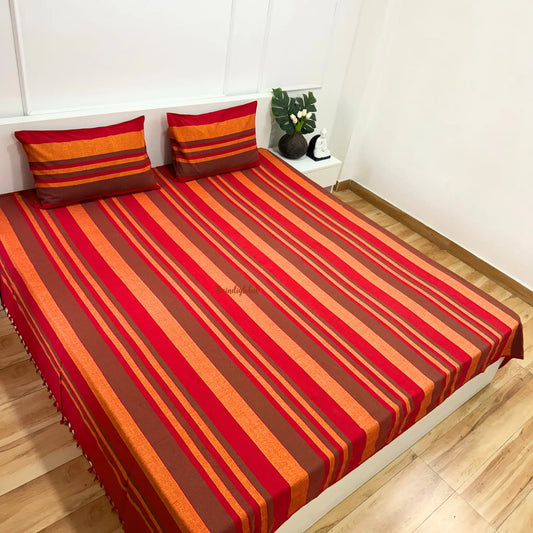 Handloom Cotton Bedsheet with Pillow Covers Red
