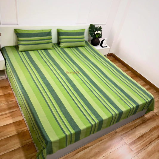 Handloom Cotton Bedsheet with Pillow Covers Mint Green