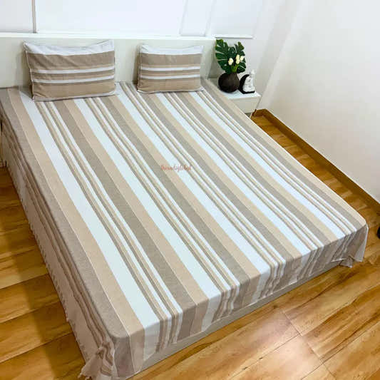 Handloom Cotton Bedcover with Pillow Covers Beige
