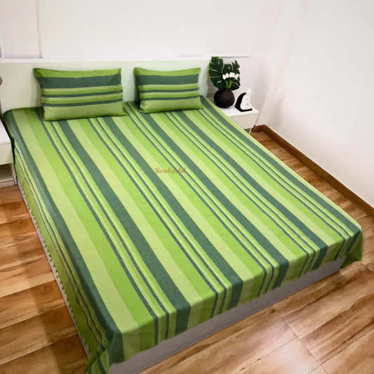 Handloom Cotton Bedcover with Pillow Covers Mint Green