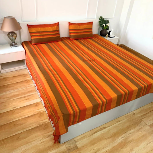 Handloom Cotton Bedcover with Pillow Covers Orange