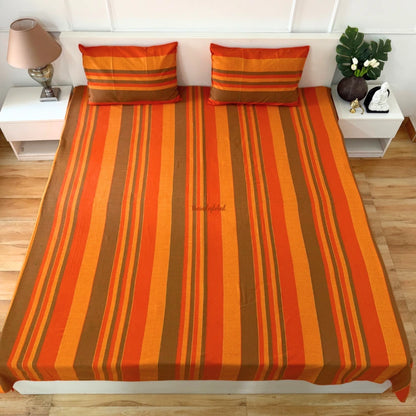 Handloom Cotton Bedcover with Pillow Covers Orange