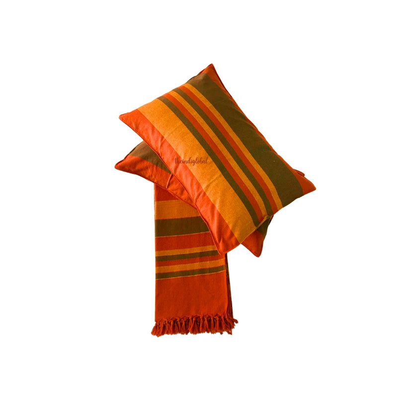 Handloom Cotton Bedcover with Pillow Covers Orange