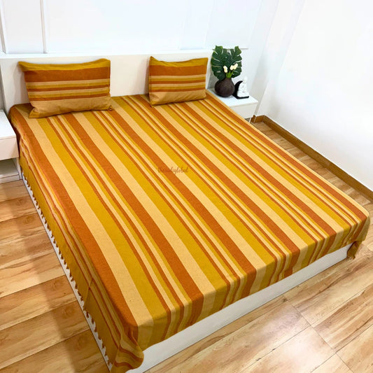 Handloom Cotton Bedcover with Pillow Covers Brown