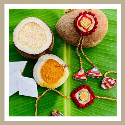Handmade Flower & Mirror Bead Work Rakhi