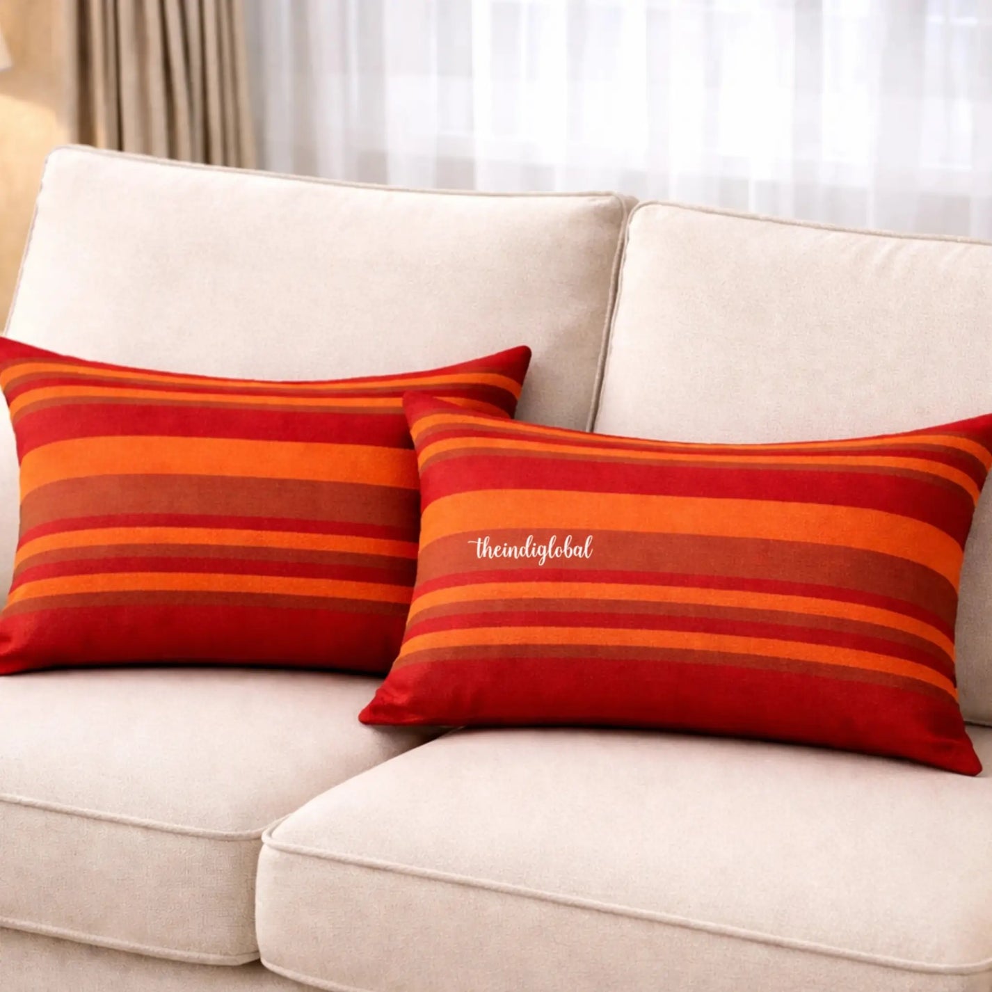 Home Red Handloom Cotton Pillow Covers 1