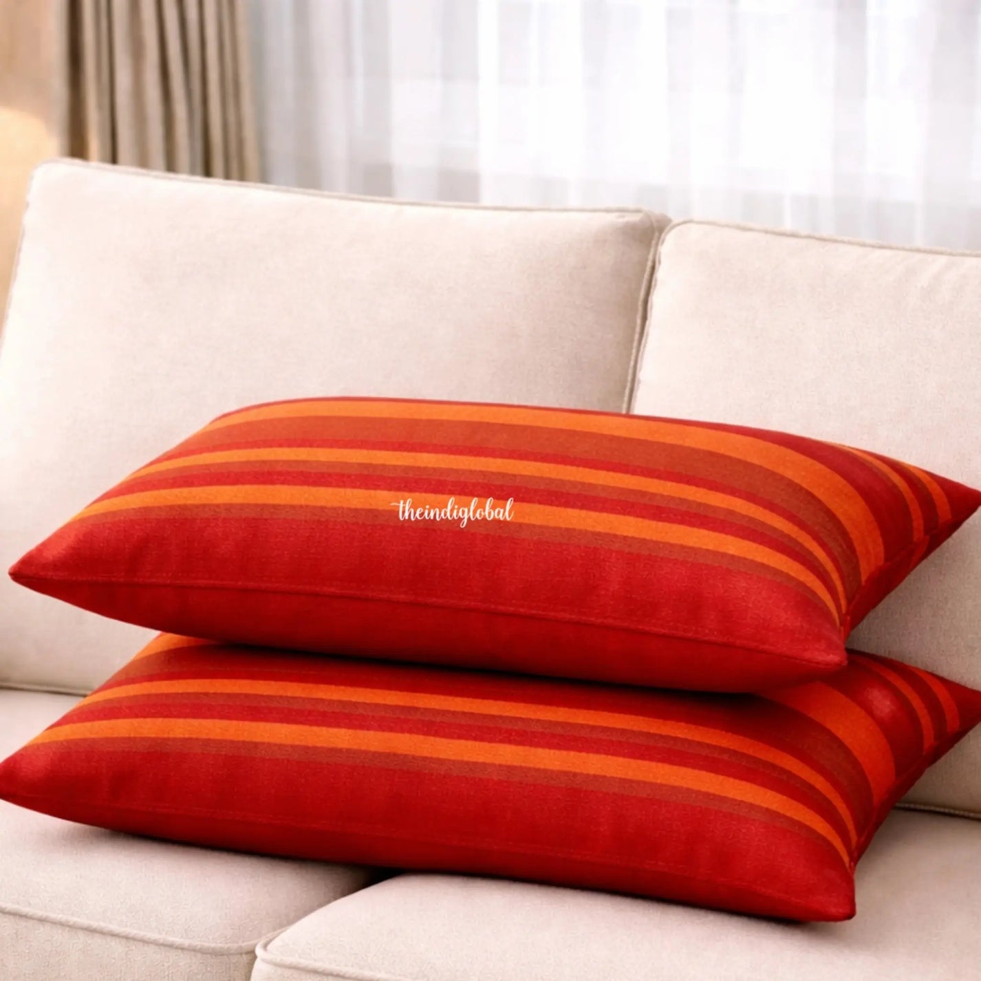 Home Red Handloom Cotton Pillow Covers 2