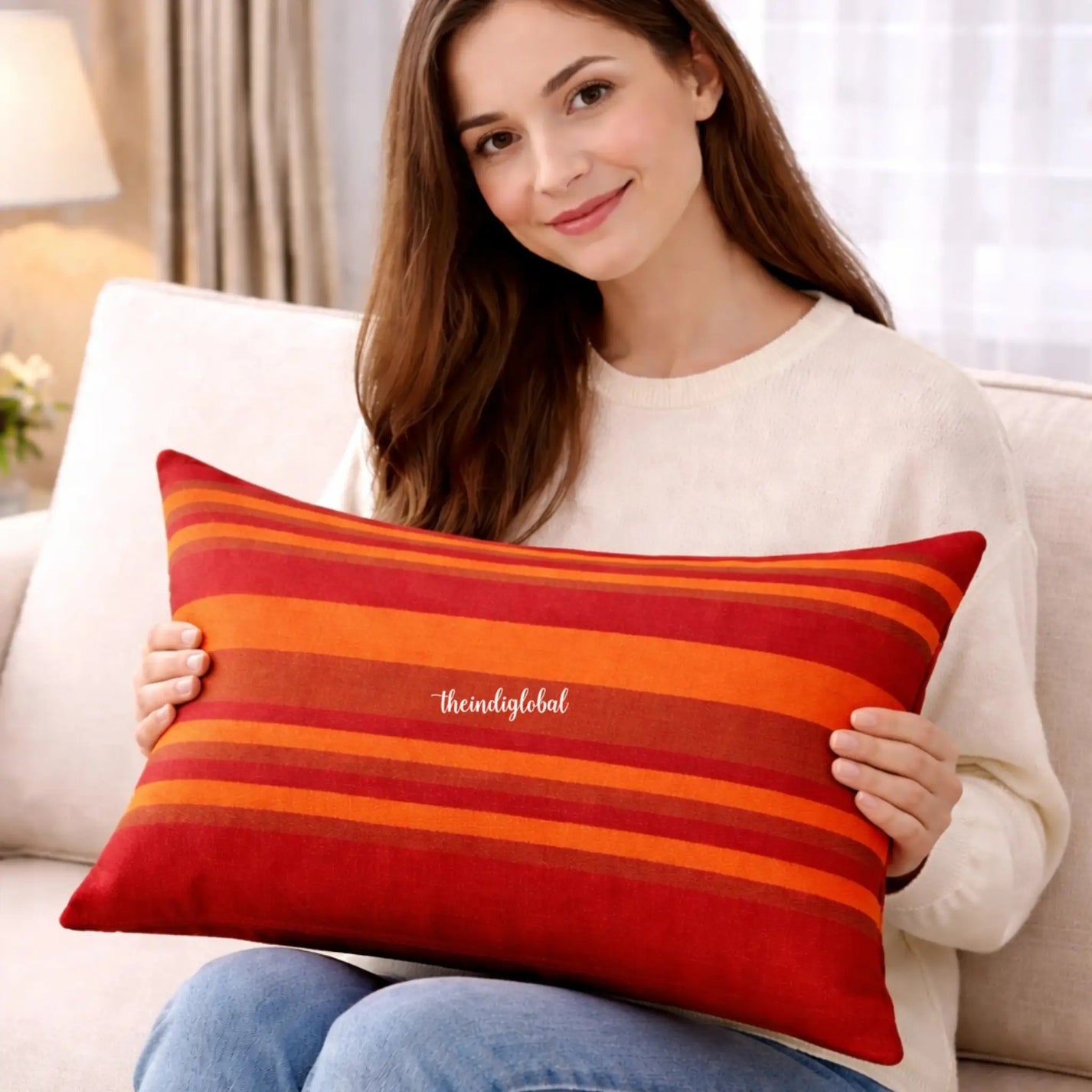 Home Red Handloom Cotton Pillow Covers 