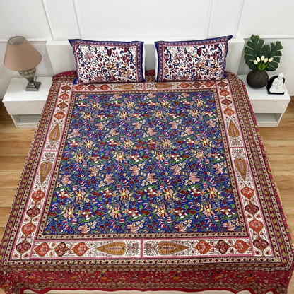 Homi Cotton Bedsheet for Super King Size Bed With Two Reversible Pillow Covers