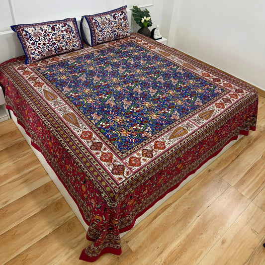 Homi Cotton Bedsheet for Super King Size Bed With Two Reversible Pillow Covers