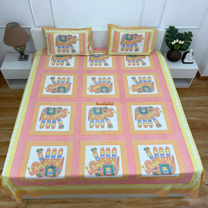 Homi Cotton Bedsheet for King Size Two Reversible Pillow Covers Orange Lemon