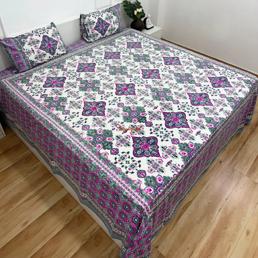 Homi Cotton Bedsheet with Pillow Covers Green