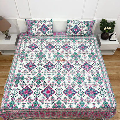 Homi Cotton Bedsheet with Pillow Covers Green