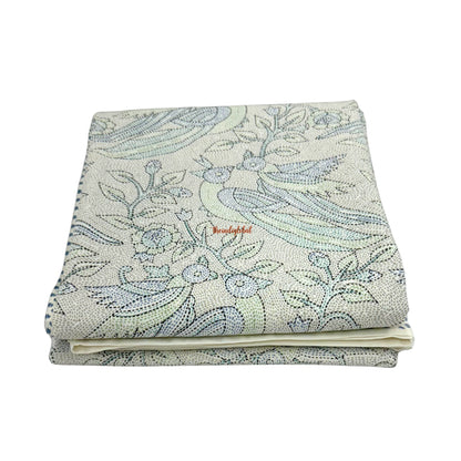 Homi Cotton Bedsheet with Pillow Covers Kantha Print Pastel Blue