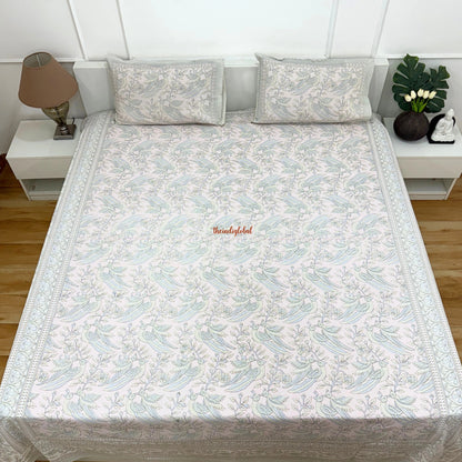Homi Cotton Bedsheet with Pillow Covers Kantha Print Pastel Pink