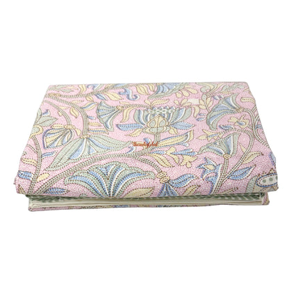 Homi Cotton Bedsheet with Pillow Covers Kantha Print Pastel Pink