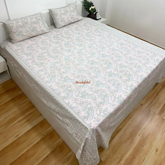 Homi Cotton Bedsheet with Pillow Covers Kantha Print Pastel Pink