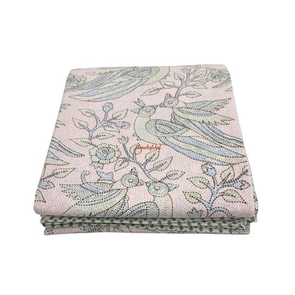 Homi Cotton Bedsheet with Pillow Covers Kantha Print Pastel Pink
