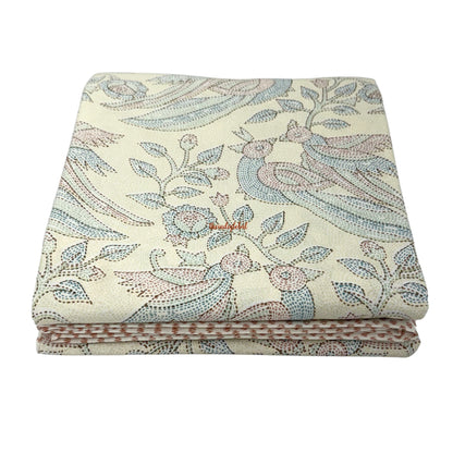 Homi Cotton Bedsheet with Pillow Covers Kantha Print Pastel Yellow