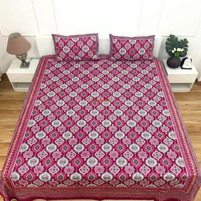 Homi Cotton Bedsheet with Pillow Covers Pink
