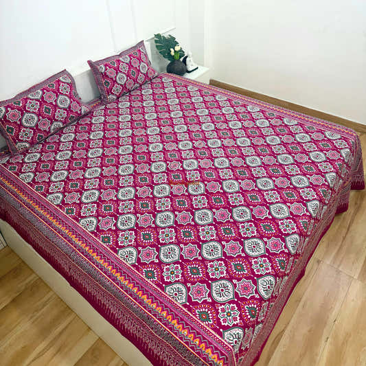 Homi Cotton Bedsheet with Pillow Covers Pink