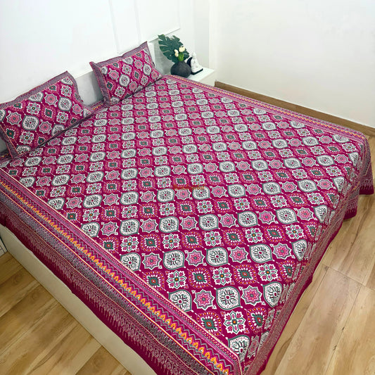 Homi Cotton Bedsheet with Pillow Covers Pink