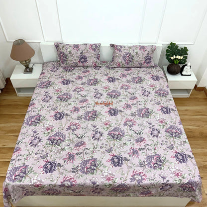 Homi Hand Block Cotton Bedsheet Purple